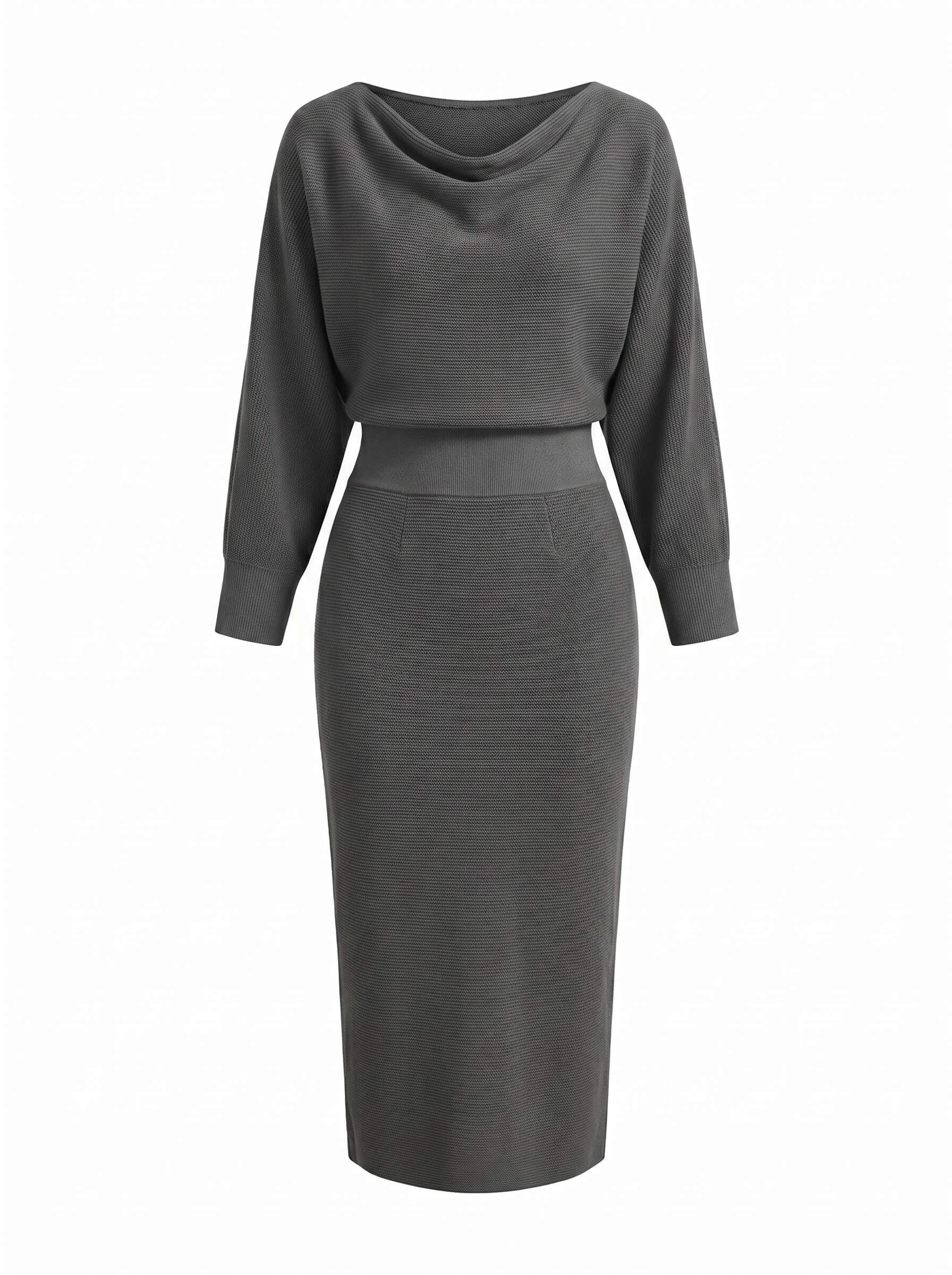 Midikleid mit Drapiertem Wasserfallausschnitt