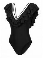 Damen-Badeanzug mit Off-Shoulder-Ausschnitt und Rüschen