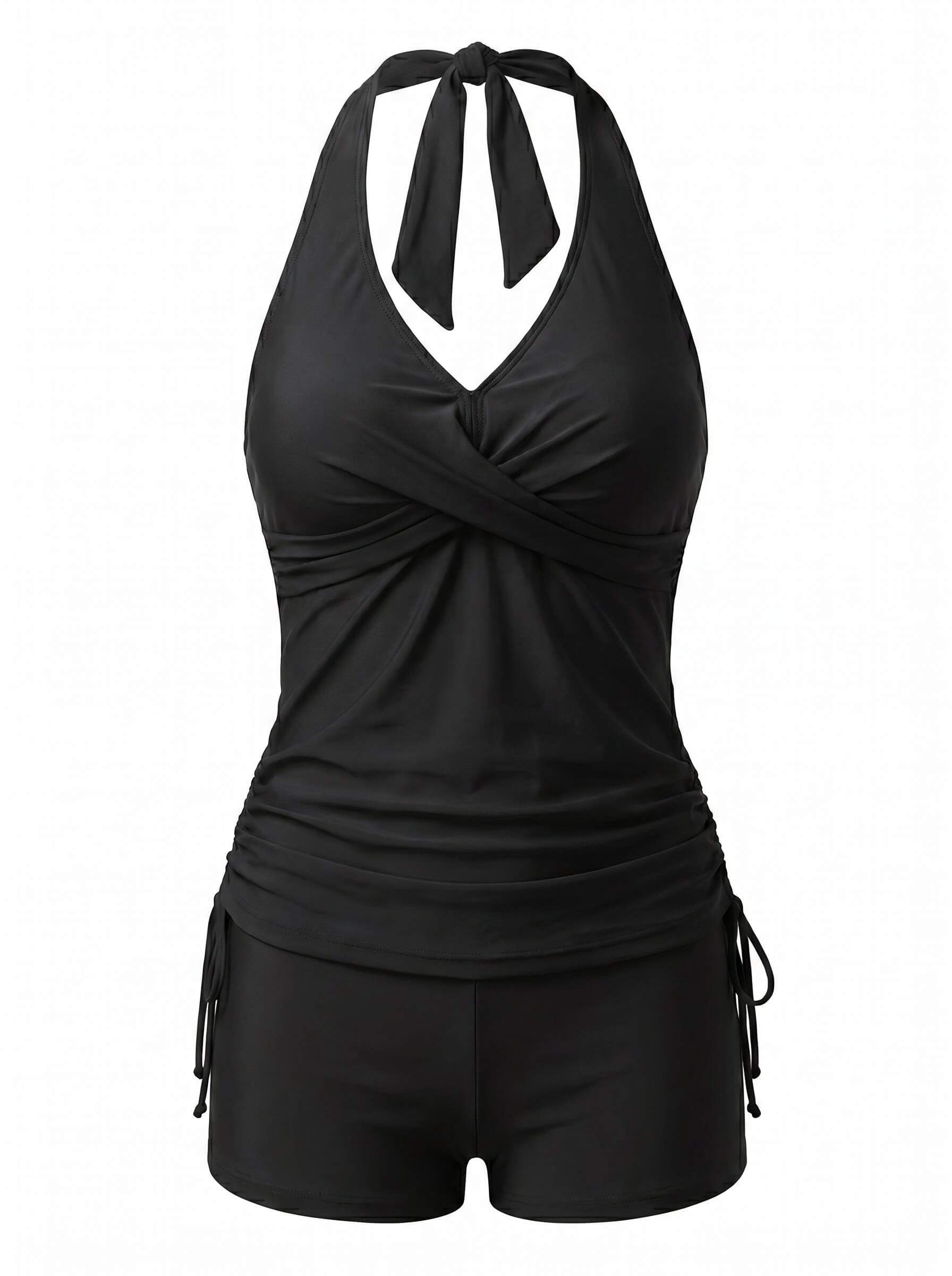 Damen-Tankini-Set mit Neckholder-Wickeloberteil und Boyshort