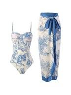 Damen-Badeanzug-Set mit Toile-Print und Sarong