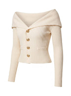 Eleganter Damen Off-Shoulder Cardigan mit Goldknöpfen