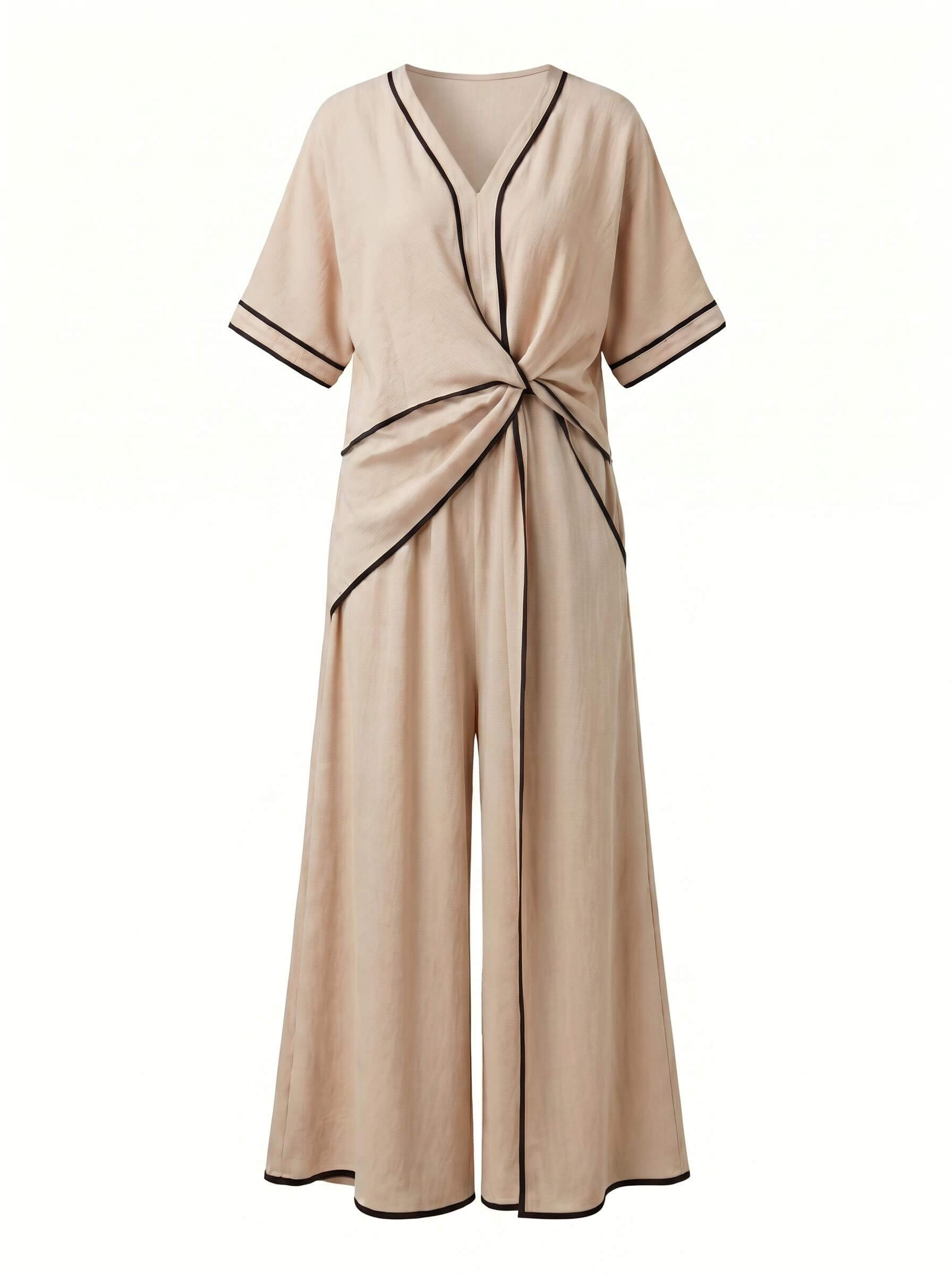 Damen-Jumpsuit mit Wickeloptik und weitem Bein