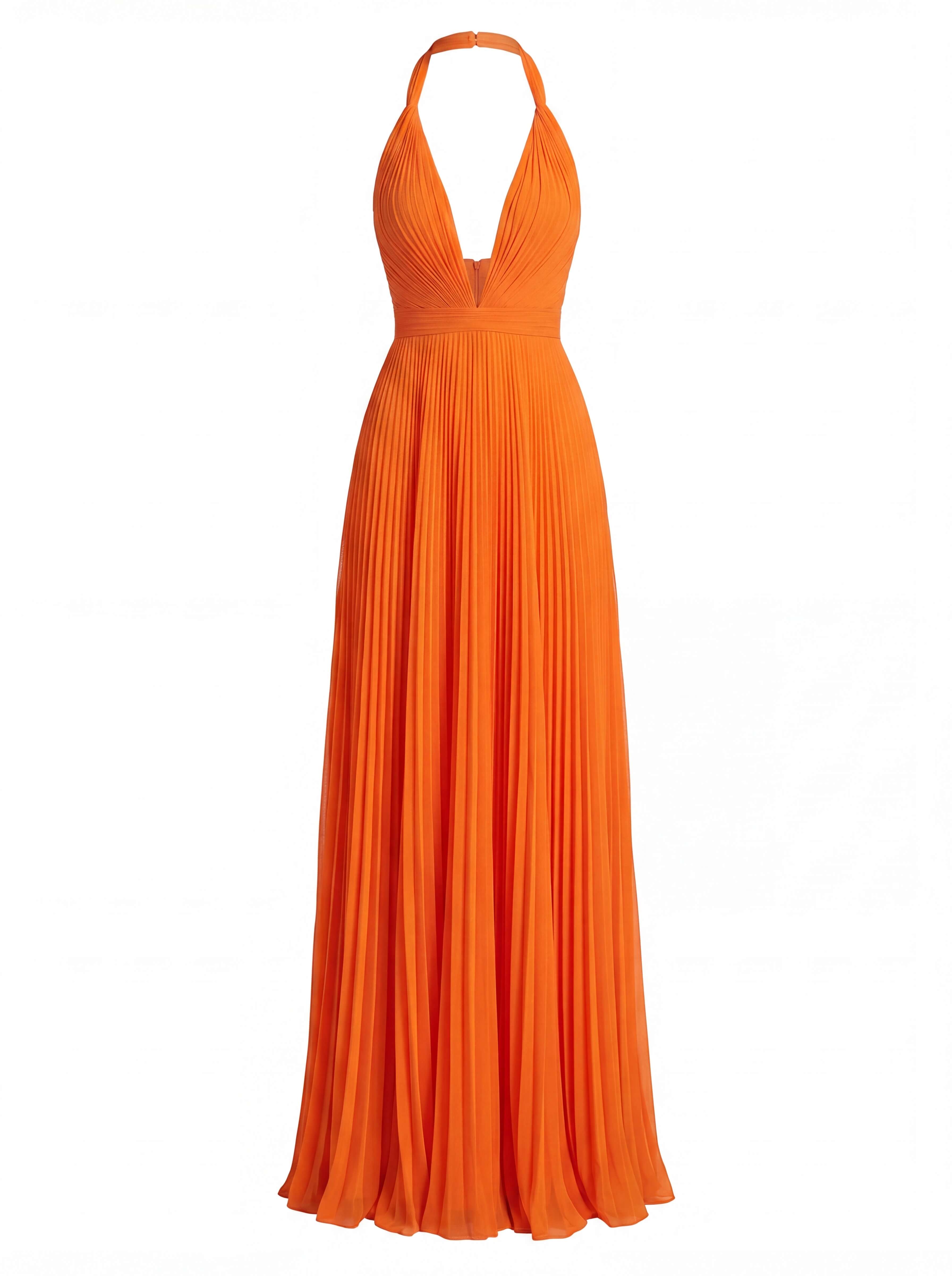 Vestido maxi plisado elegante con cuello halter