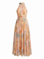 Damen Elegantes Halter Maxikleid – Fließendes Aquarell-Design