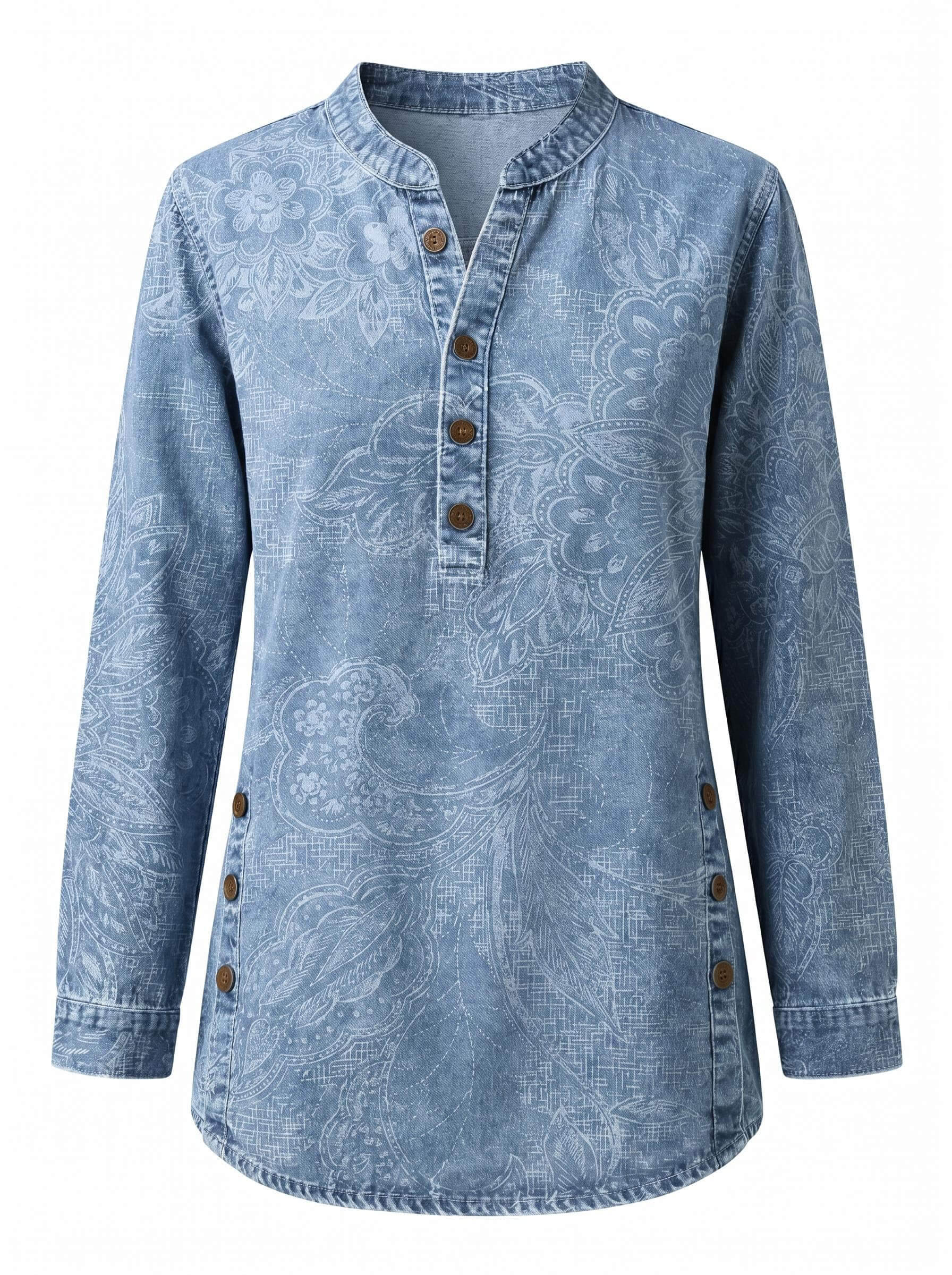 Damen-Langarmtop mit Paisley-Muster und Knopfdetails
