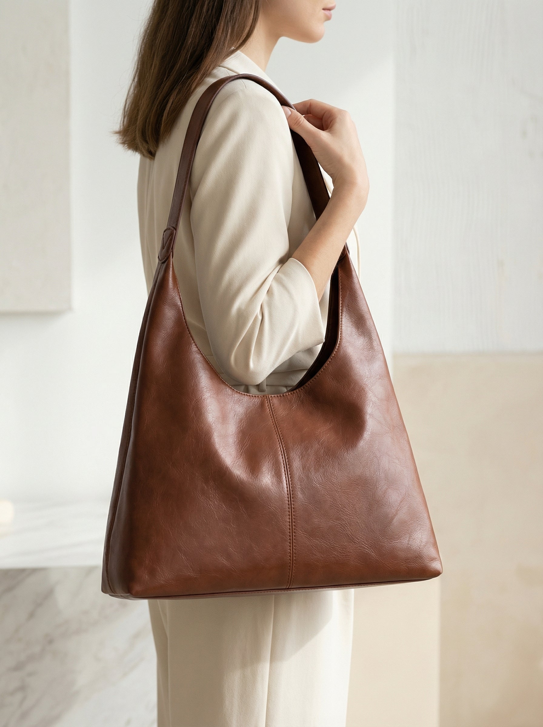 Damen Schultertasche – Minimalistische Leder Hobo Bag