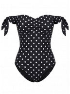 Damen-Badeanzug mit Carmen-Ausschnitt und Punkte-Print