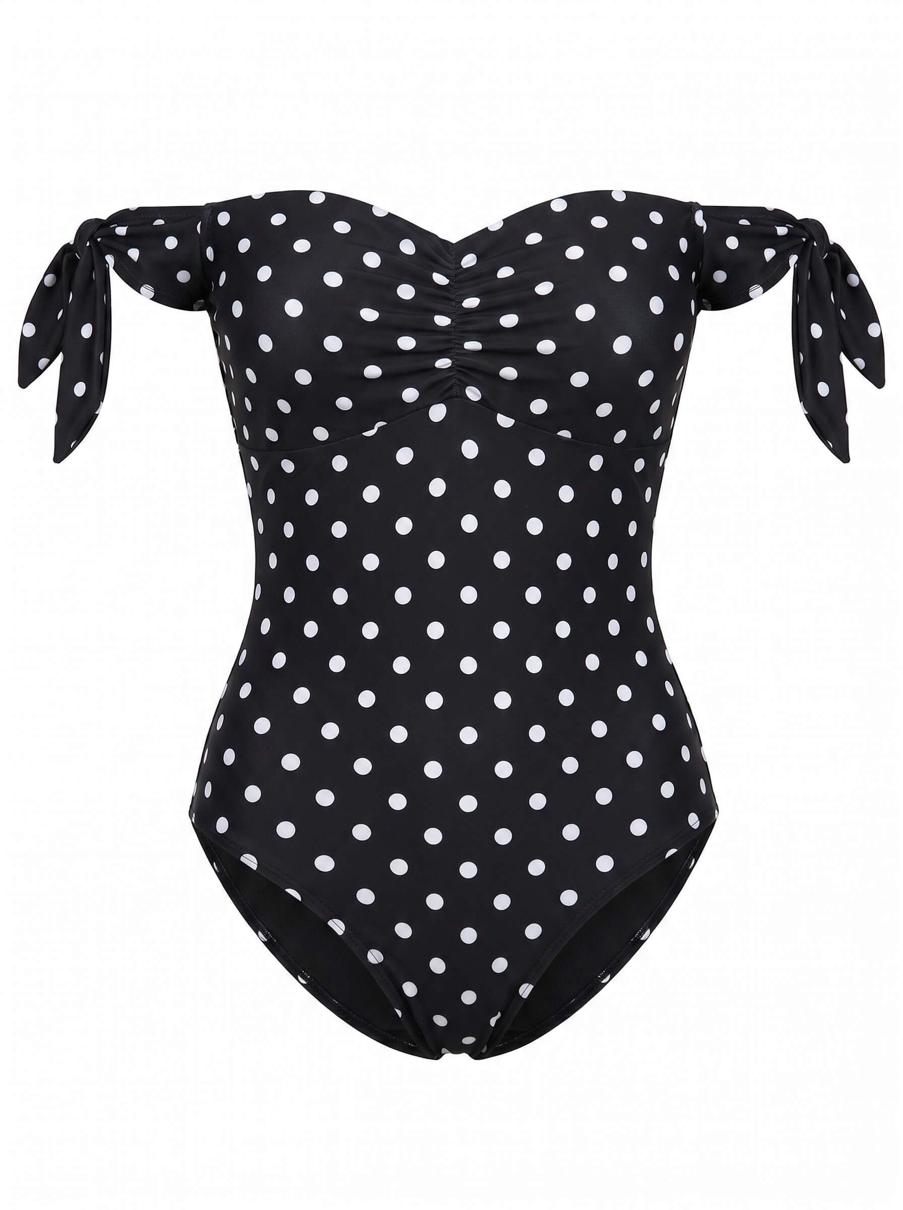 Damen-Badeanzug mit Carmen-Ausschnitt und Punkte-Print