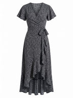Damenkleid – Wickelkleid mit V-Ausschnitt und Asymmetrischem Sommerdesign
