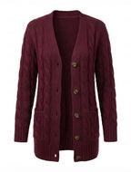 Damen Zopfmuster Cardigan – Knopfleiste & Lockere Gemütliche Passform