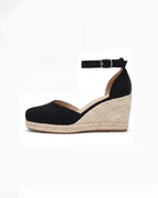 Damen Pumps mit Knöchelriemen – Espadrille-Keilabsatz