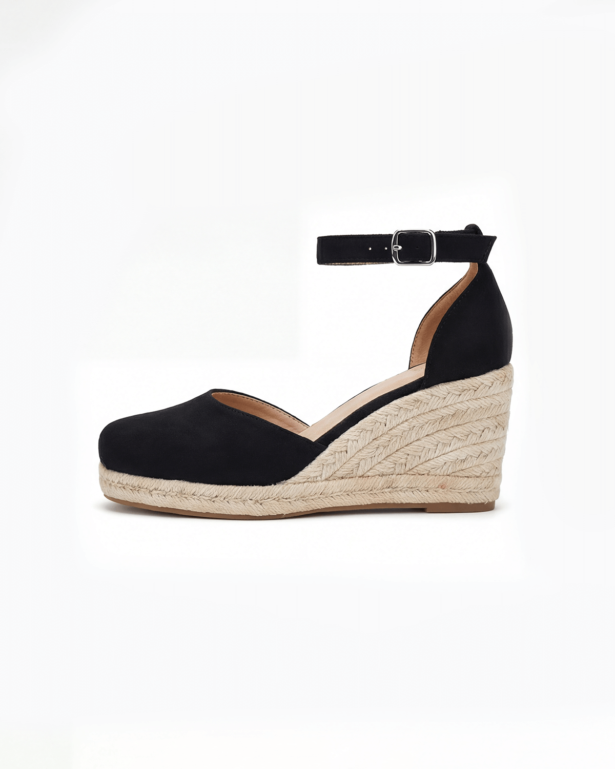 Damen Pumps mit Knöchelriemen – Espadrille-Keilabsatz