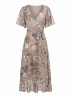 Damen-Blumen-Midikleid mit V-Ausschnitt