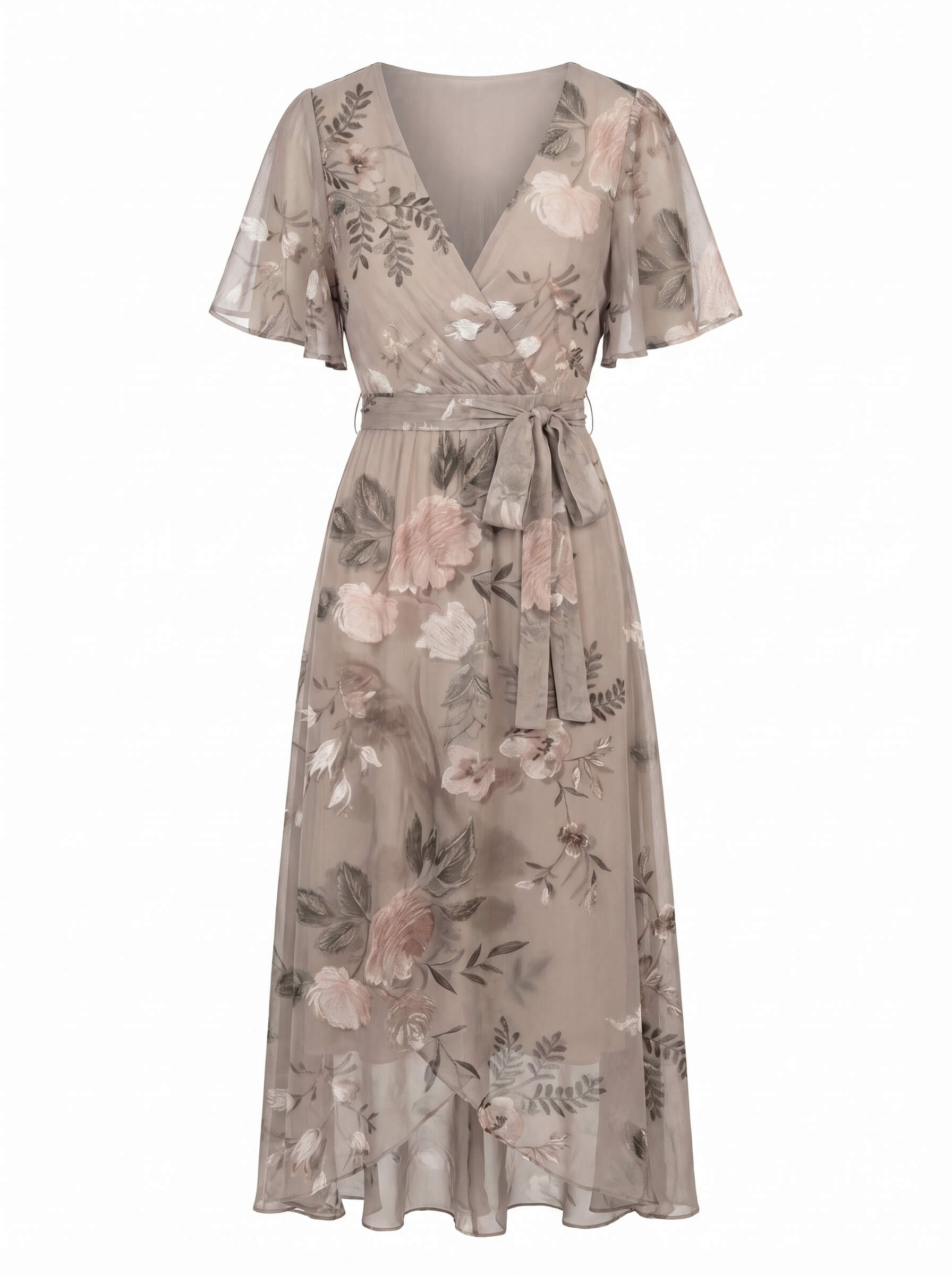 Vestido midi floral para mujer con escote en V
