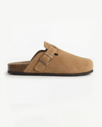 Damen Flache Clogs – mit Schnallenriemen