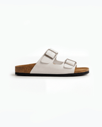 Damen Slide-Sandalen – Doppel-Schnallen mit Fußbett