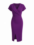 Damen Midikleid – Elegante V-Ausschnitt Silhouette mit Frontschlitz
