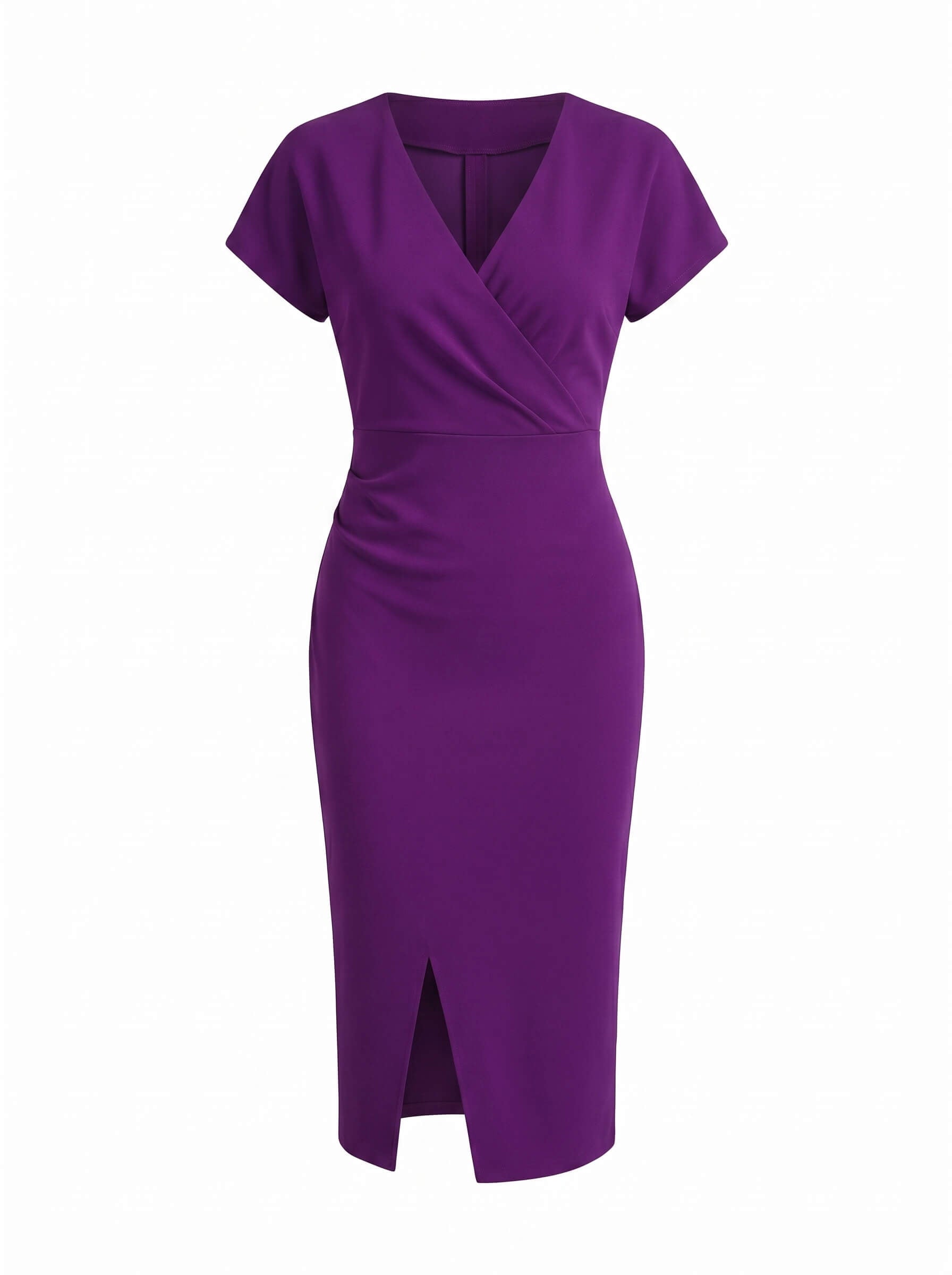 Damen Midikleid – Elegante V-Ausschnitt Silhouette mit Frontschlitz
