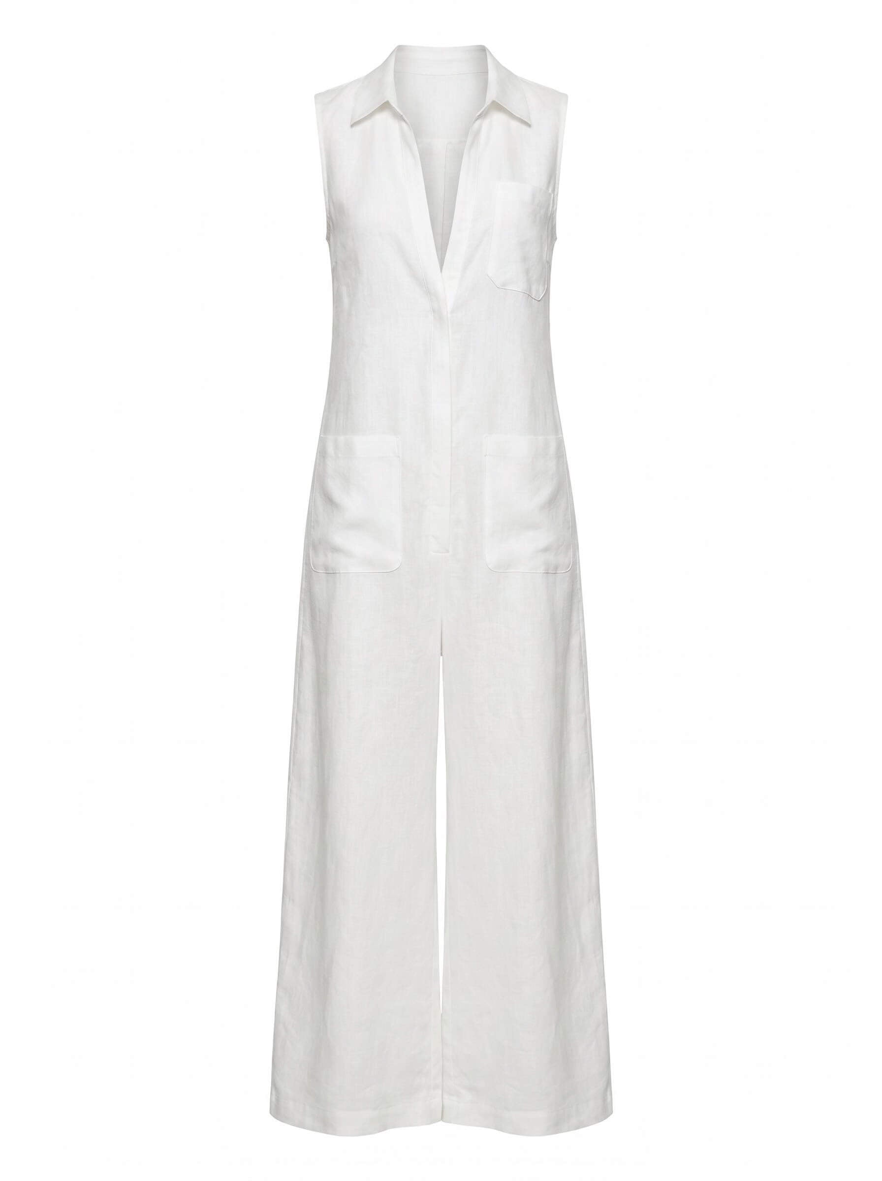 Ärmelloser Damen-Jumpsuit mit Kragen und weitem Bein