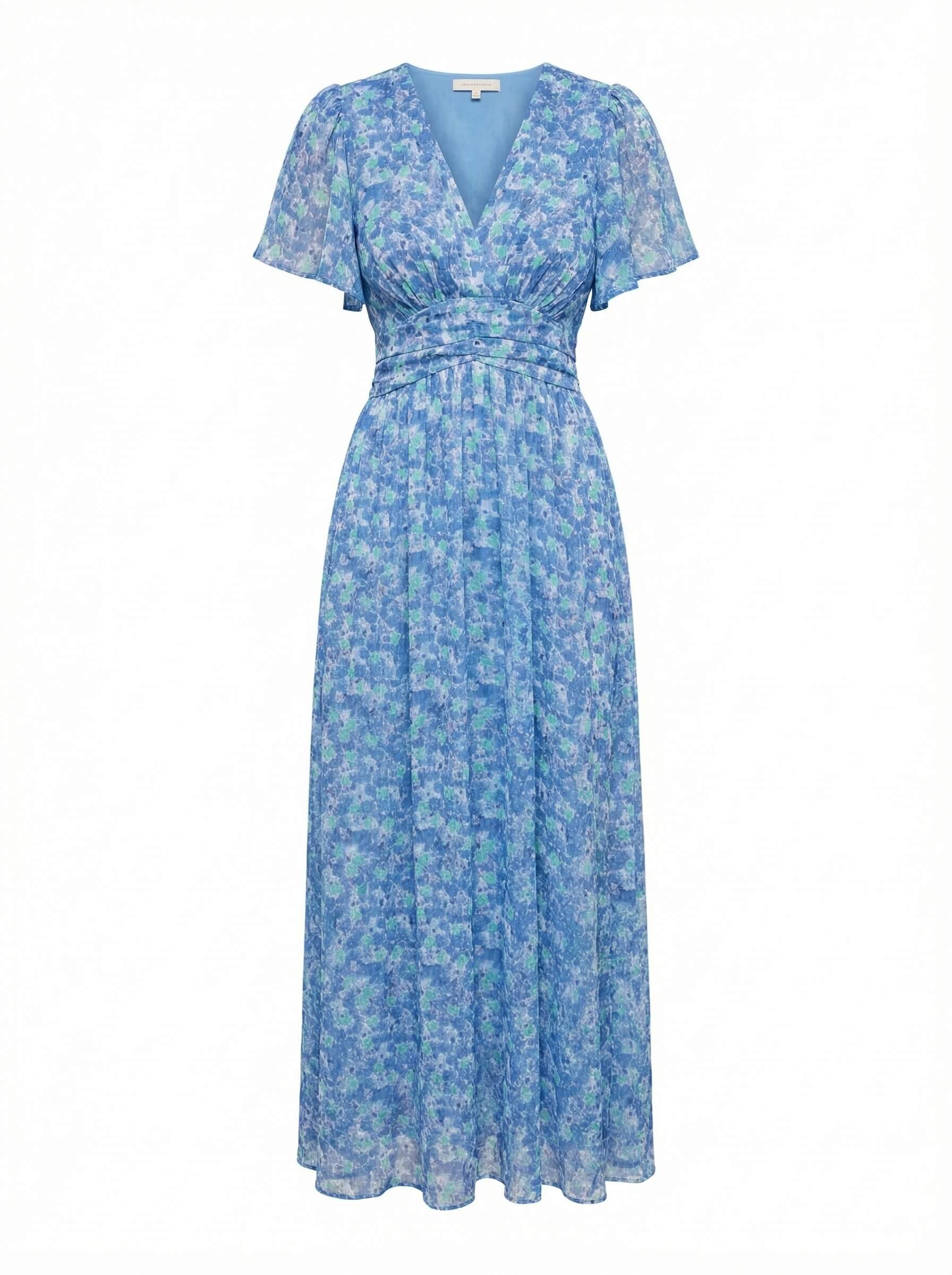 Vestido para mujer – Vestido maxi floral con escote en V y mangas cortas