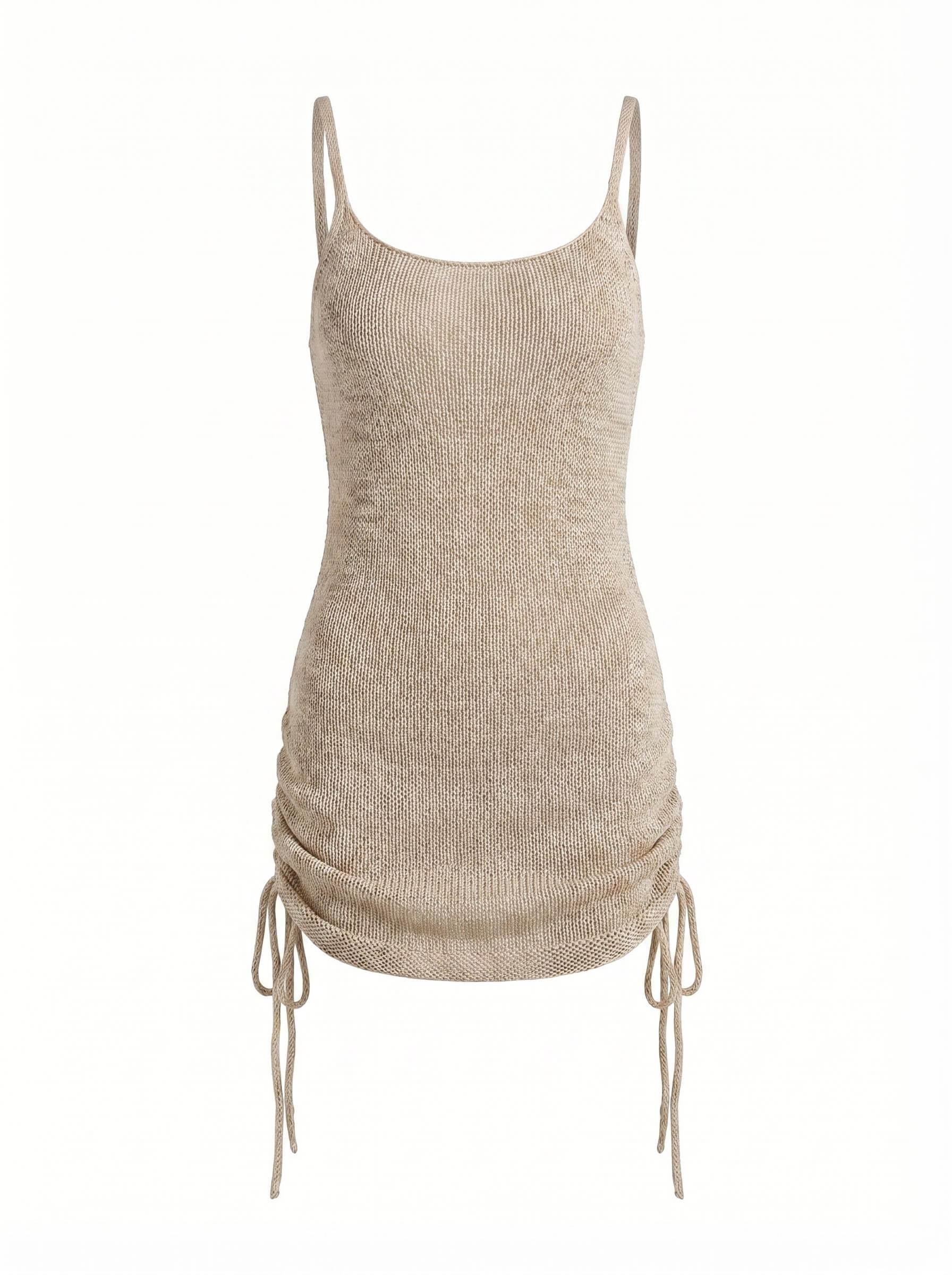 Damen Strick Mini Kleid – Spaghetti-Träger & Figurbetonte Silhouette
