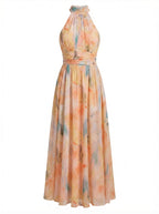 Damen Halter Maxikleid mit Künstlerischem Print