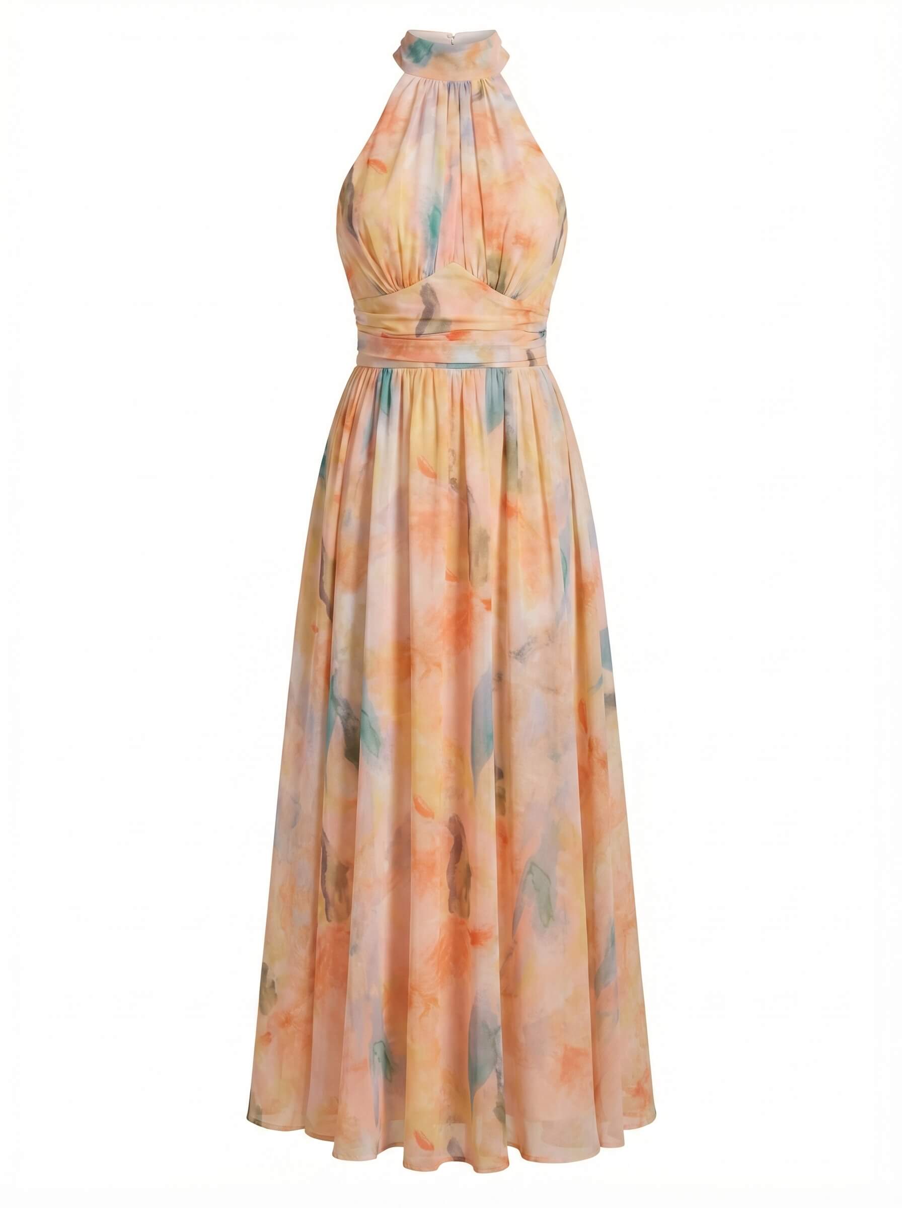 Damen Halter Maxikleid mit Künstlerischem Print