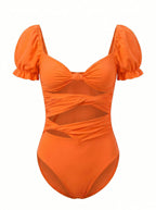 Damen-Badeanzug mit Puffärmeln und Cut-out-Detail