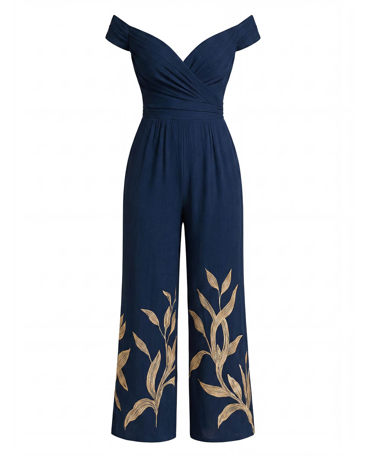 Damen Jumpsuit – Off-Shoulder Weit Geschnitten mit Stickerei für Elegante Anlässe