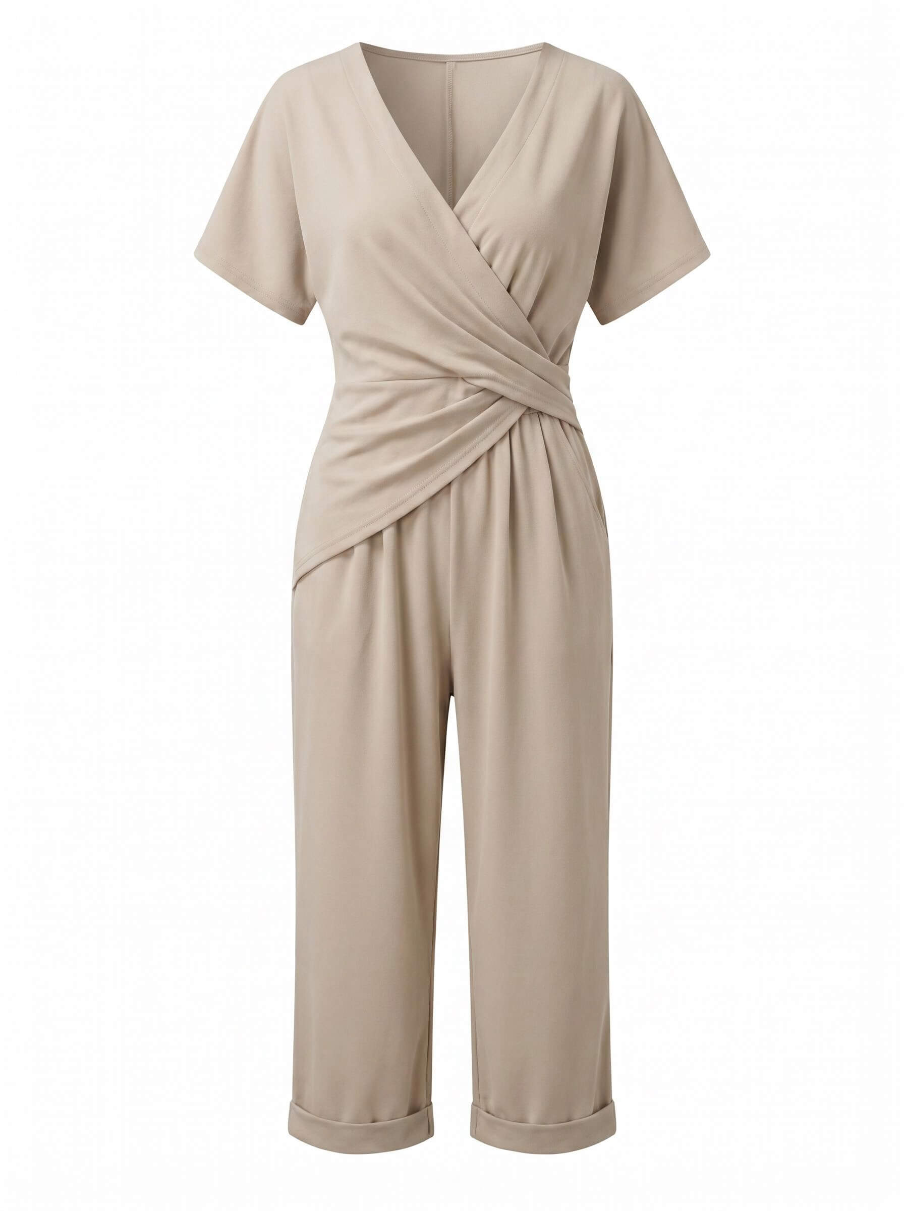 Damen-Jumpsuit in Wickeloptik mit umgeschlagenem Saum