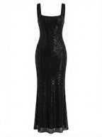 Damen Abendkleid mit Quadratischem Ausschnitt & Paillettenbesatz