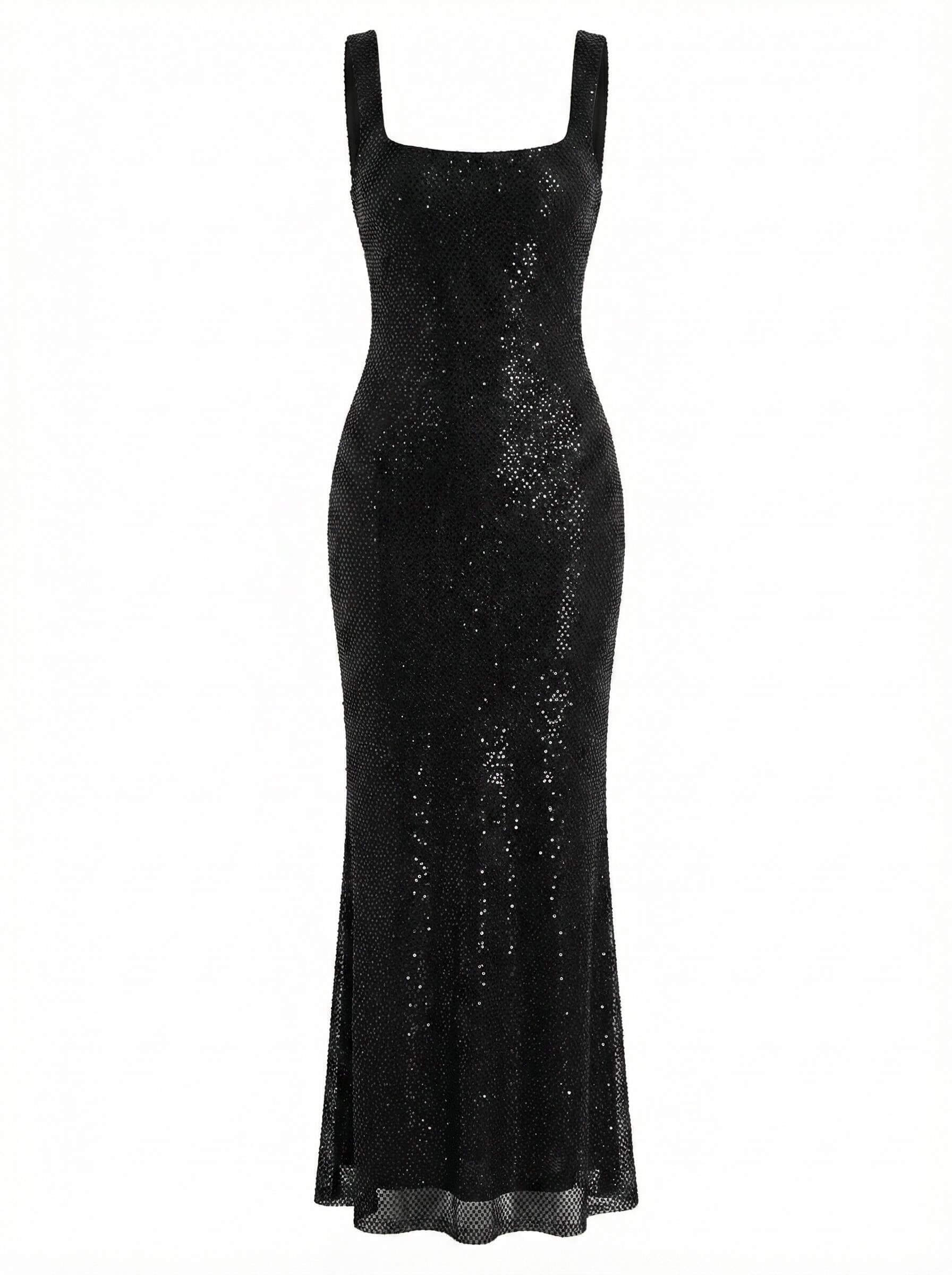 Damen Abendkleid mit Quadratischem Ausschnitt & Paillettenbesatz