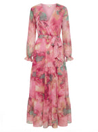 Damen Maxikleid aus Chiffon mit Stufenrock – Fließende Eleganz für Besondere Momente