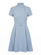 Damen Kleid mit Hohem Kragen & Fit-and-Flare Schnitt mit Gürtel