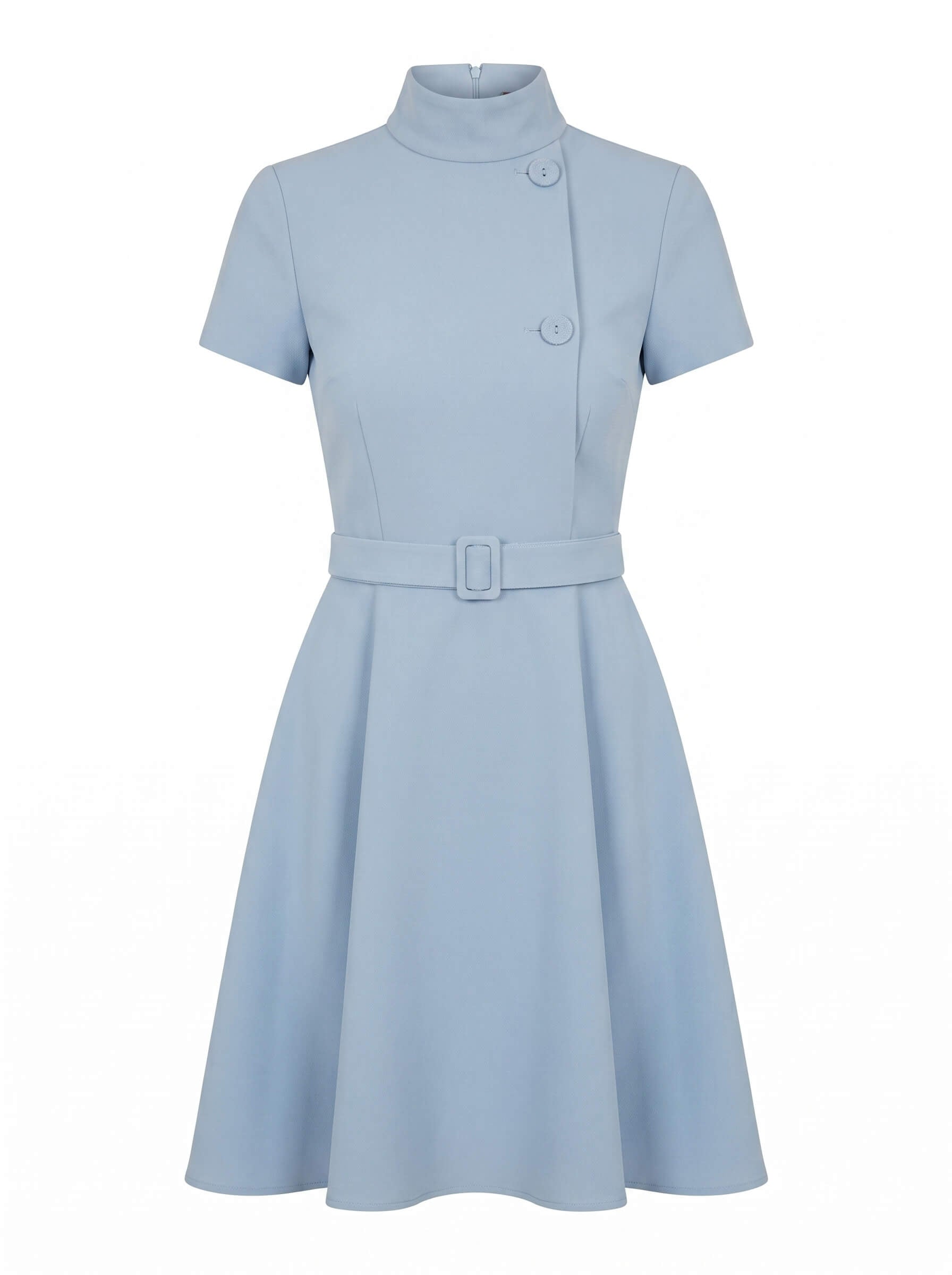 Damen Kleid mit Hohem Kragen & Fit-and-Flare Schnitt mit Gürtel