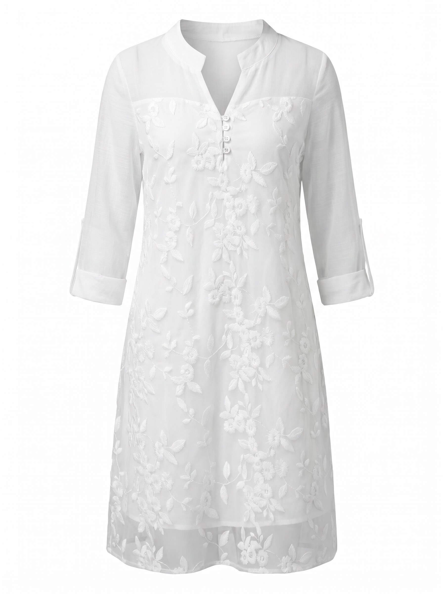 Damen-Minikleid mit Stickerei und transparentem Saum