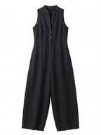Ärmelloser Damen-Jumpsuit mit Knopfleiste und weitem Bein