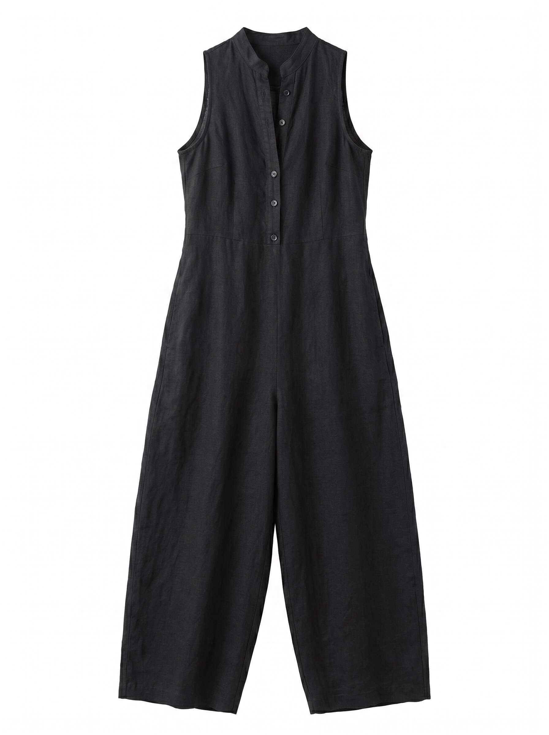 Ärmelloser Damen-Jumpsuit mit Knopfleiste und weitem Bein