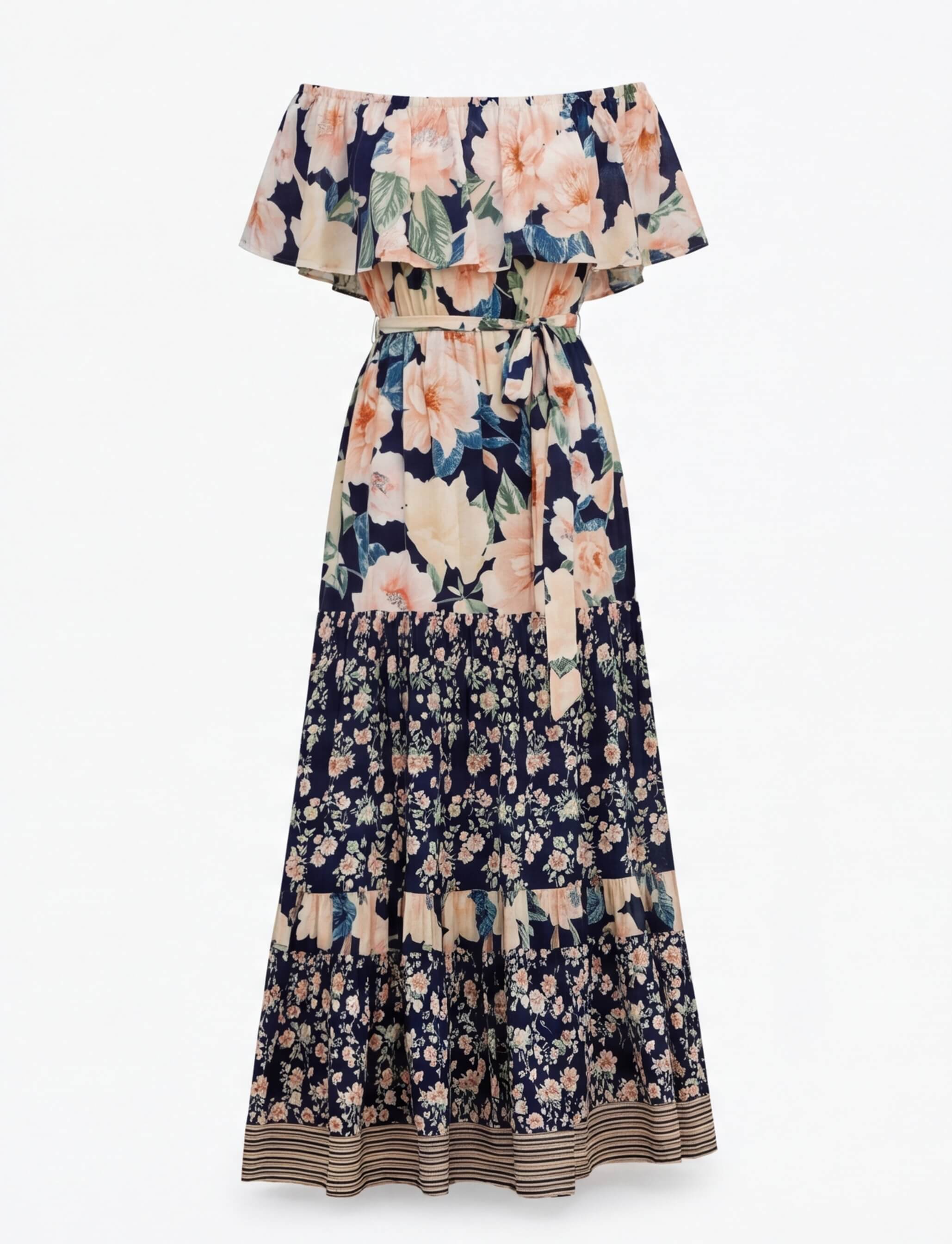 Damen Off-Shoulder Maxikleid mit Blumenmuster