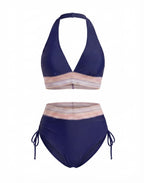 Zweiteiliges Damen-Bikini-Set mit V-Ausschnitt und High-Waist-Hose