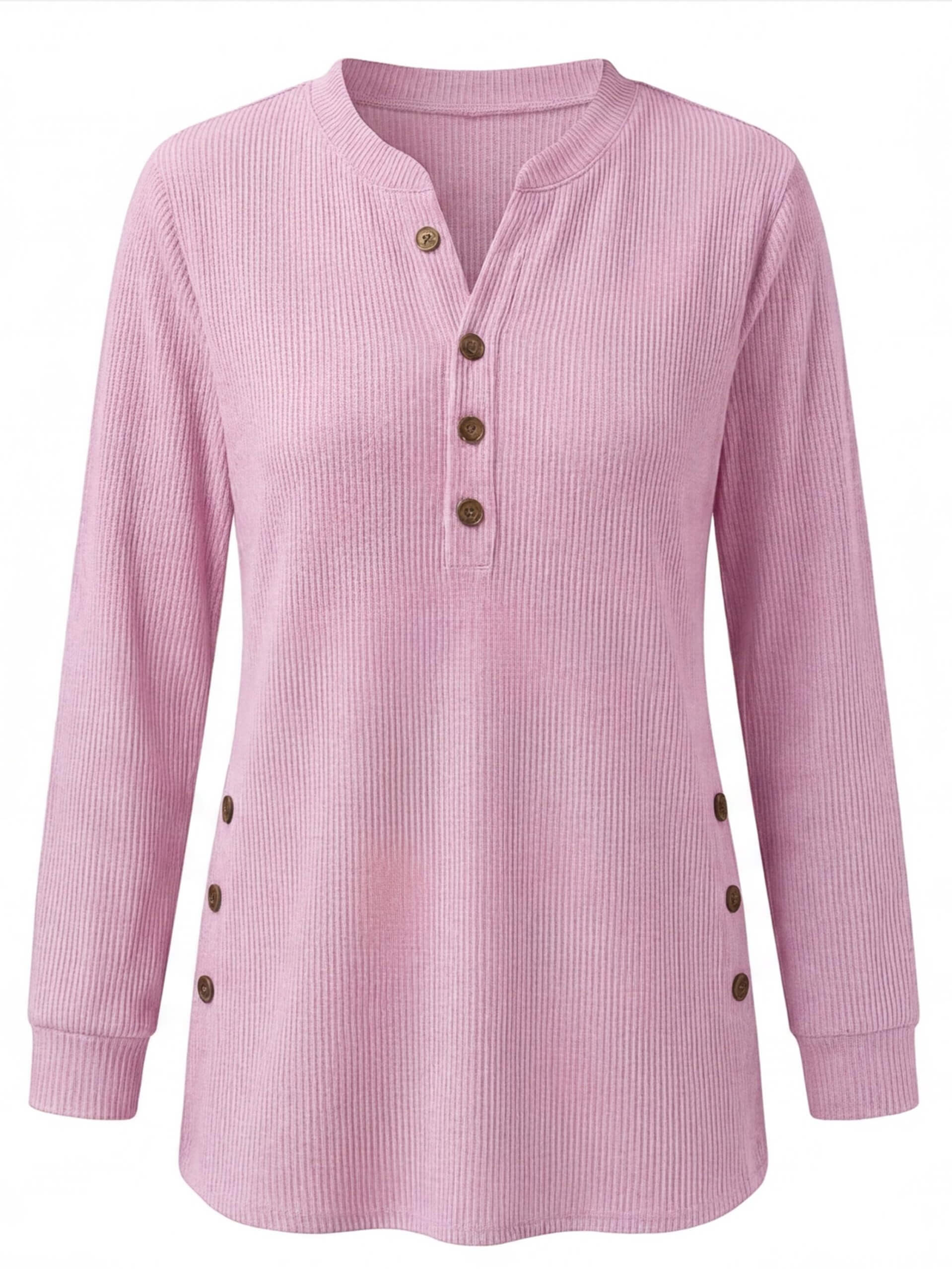 Damen-Langarmtop mit Rippstruktur und Knopfdetails