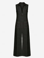 Ärmelloser Damen-Jumpsuit mit Kragen und weitem Bein