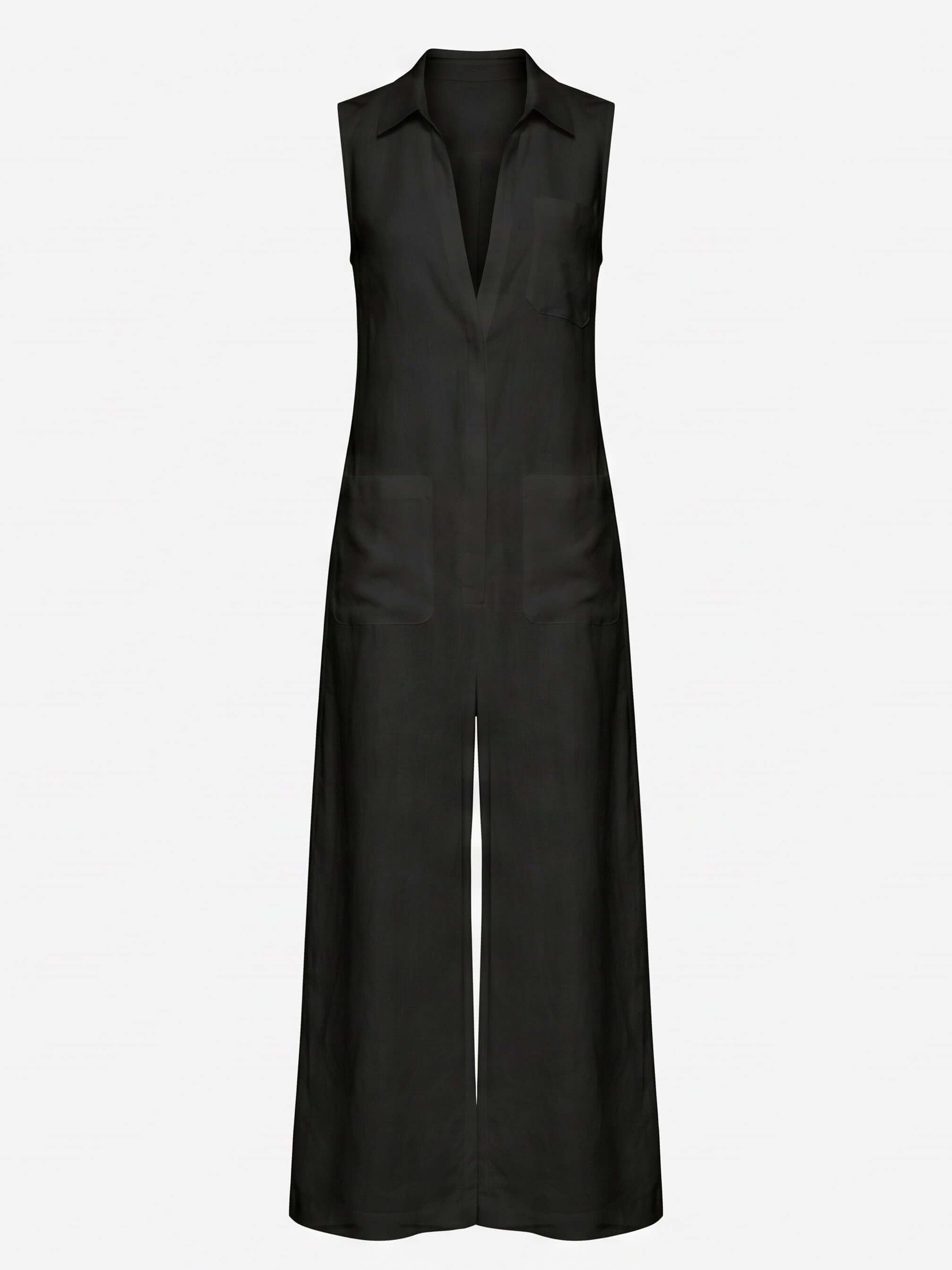 Ärmelloser Damen-Jumpsuit mit Kragen und weitem Bein