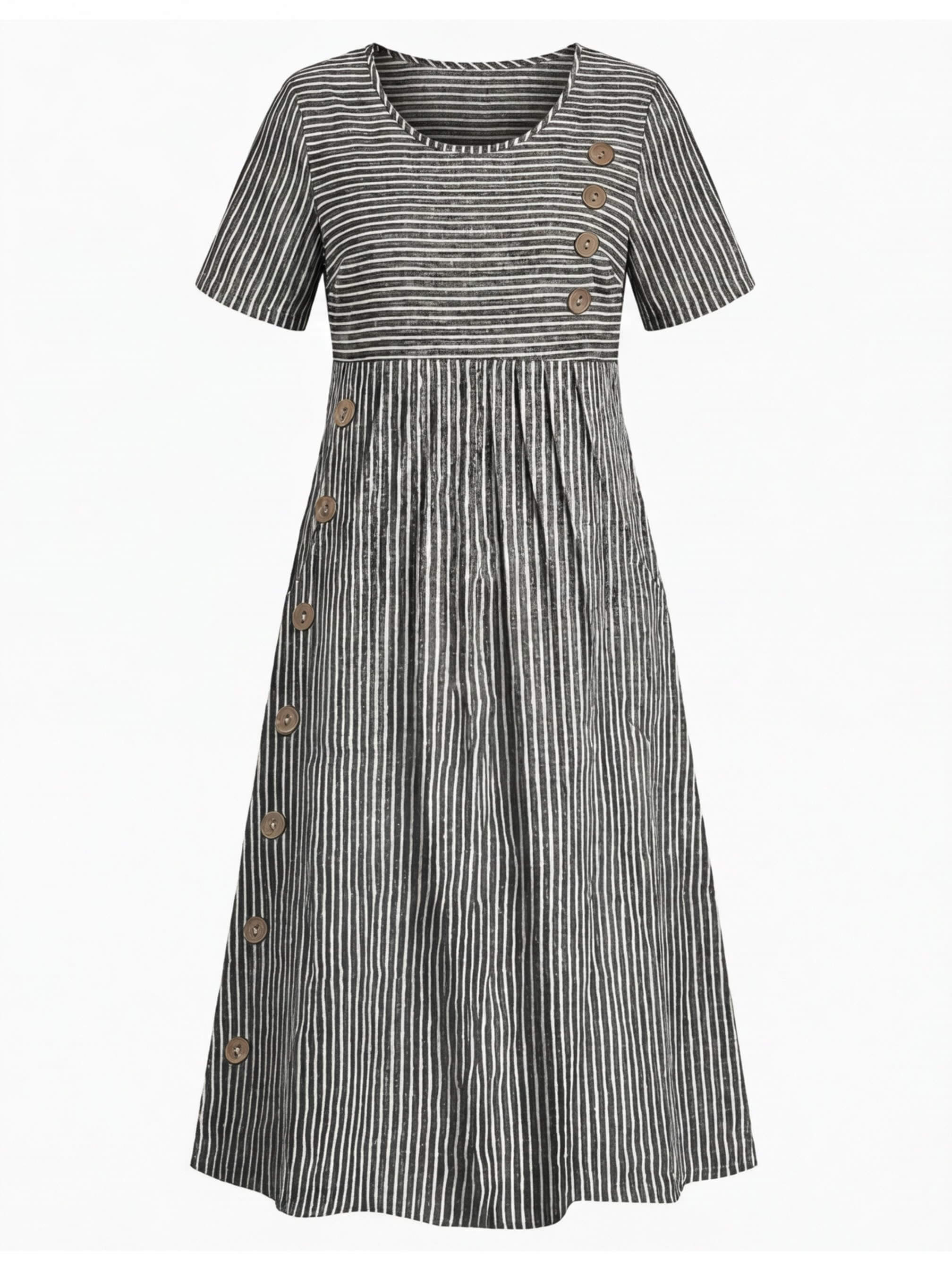 Gestreiftes Midikleid mit Knopfdetails
