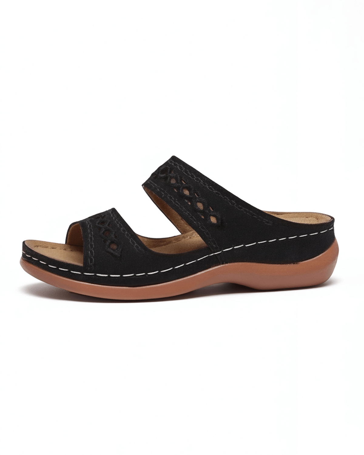 Damen Mule-Sandalen flach mit Cutout-Doppelriemen