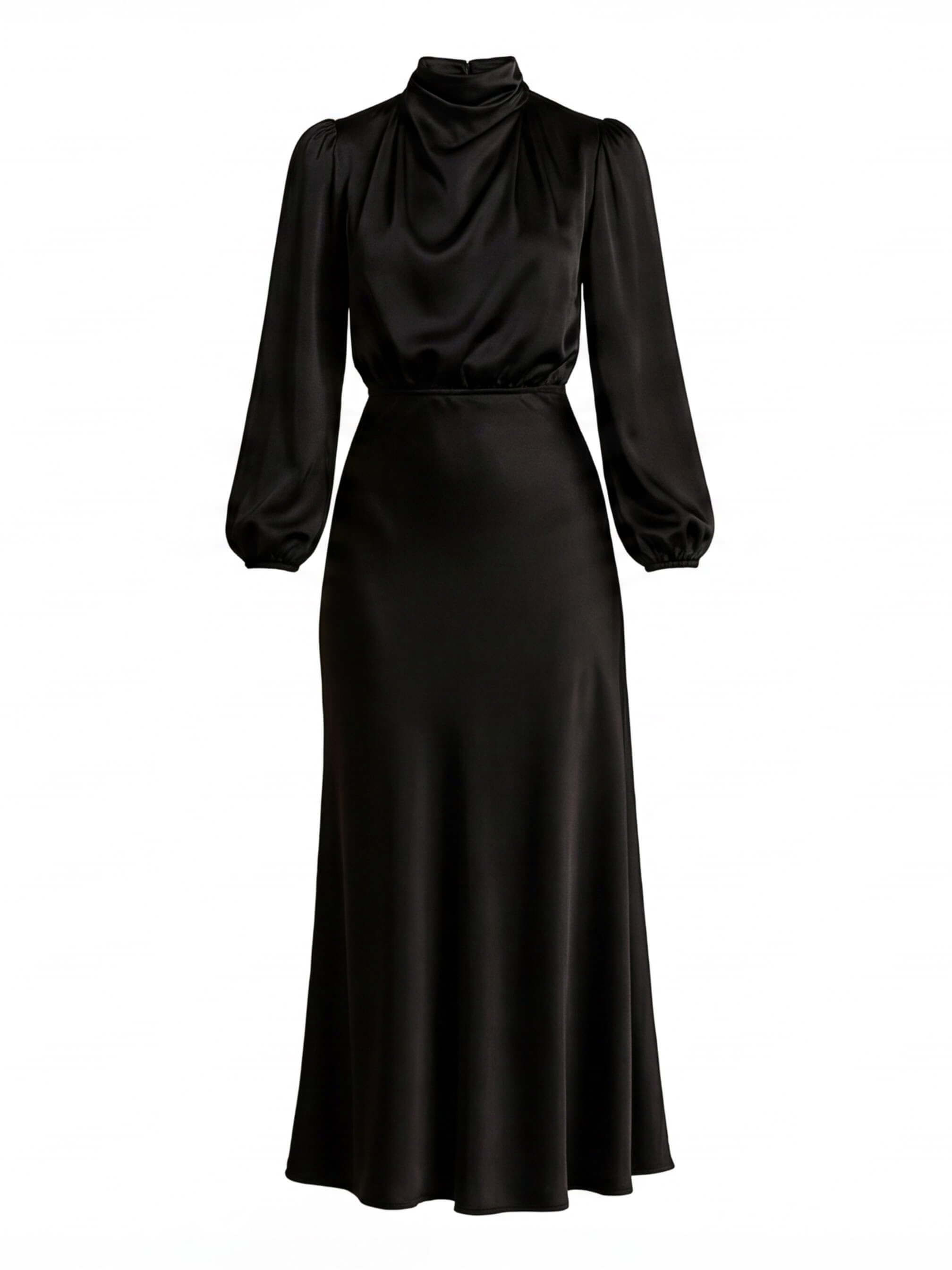 Vestido midi elegante para mujer con escote alto y mangas largas