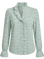Damen Karierte Bluse mit Rüschendetails