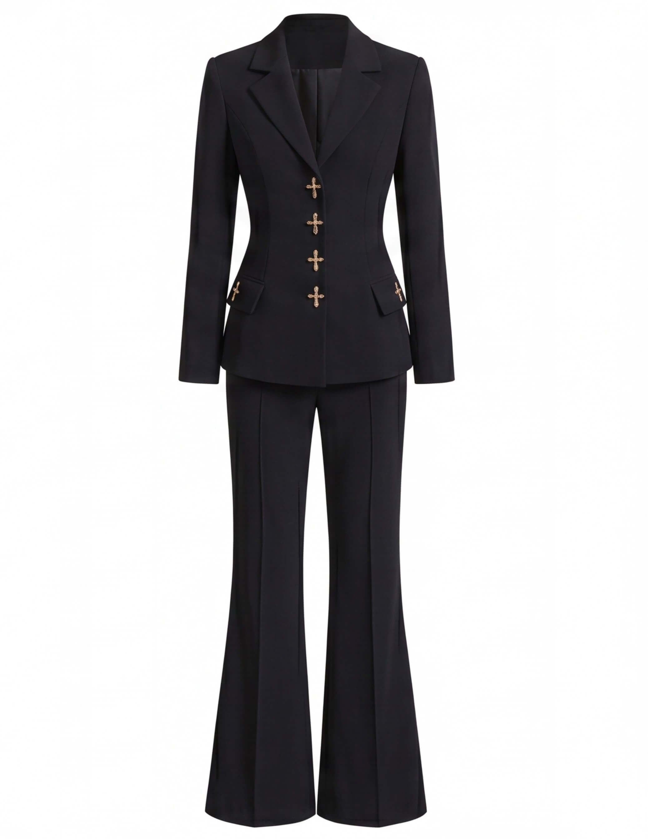 Taillierter Denim Blazer & Schlaghose Set