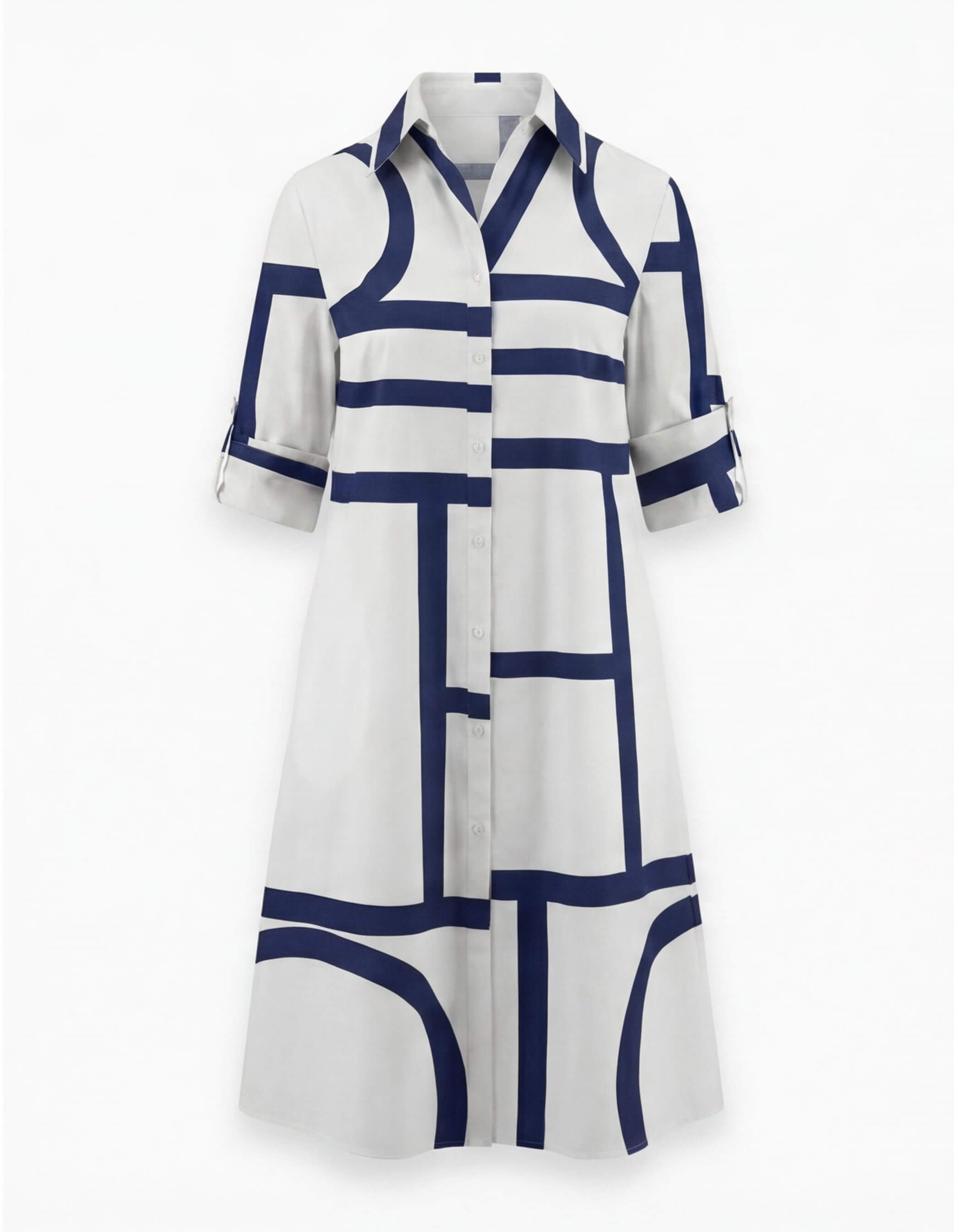 Damen Hemdblusenkleid – Geometrischer Print & Moderner Stil