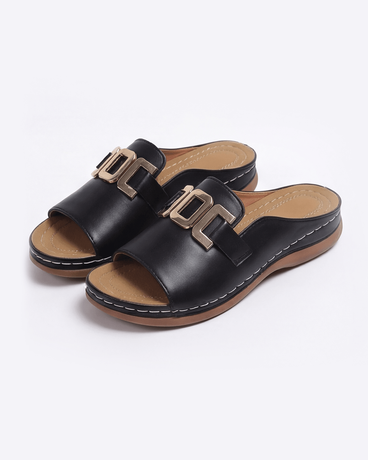 Damen Slides mit Goldketten-Detail
